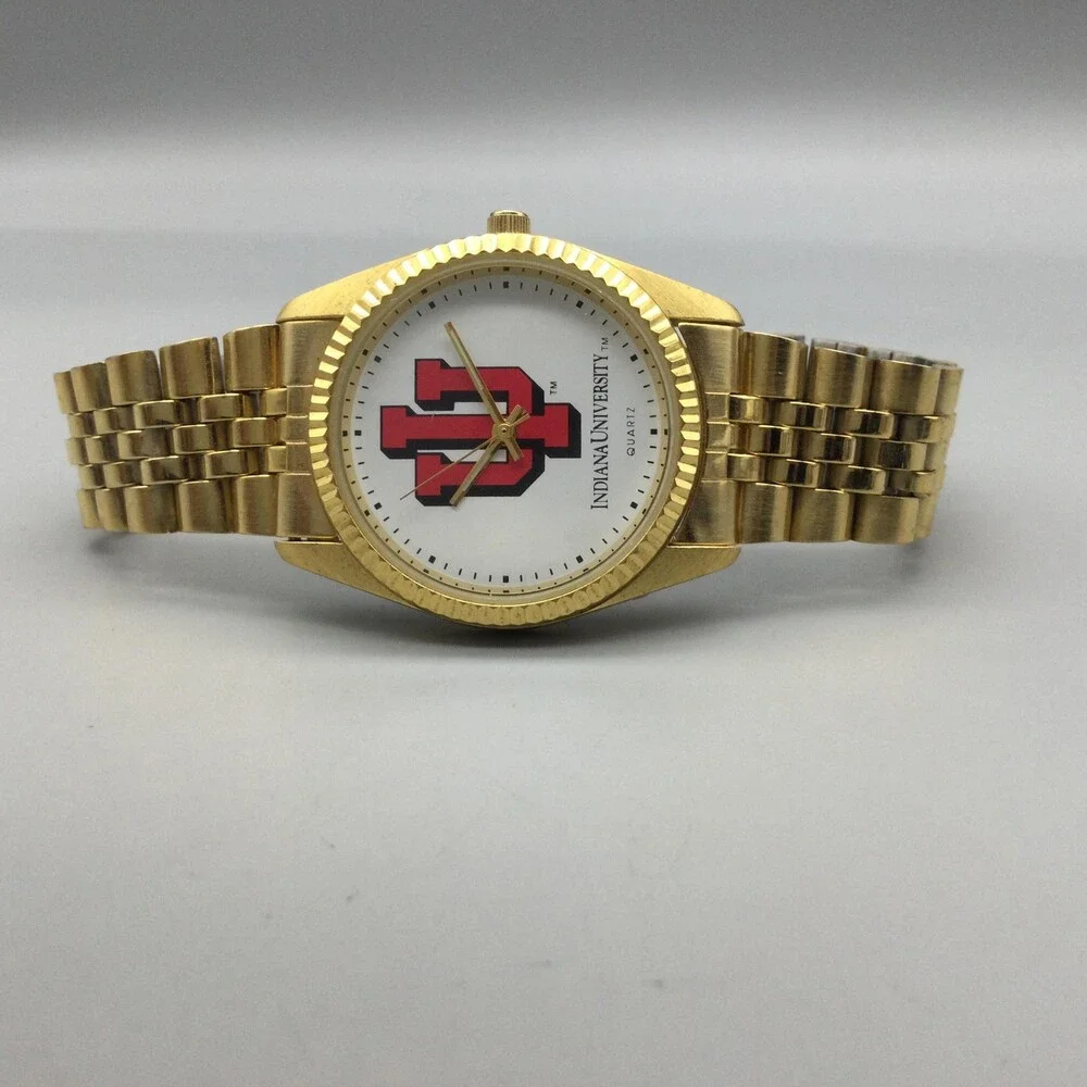 Indiana University Mens Watch 35mm White Logo Dial Gold Tone New Battery 8